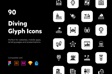 90 Glyphs for Diving and Swimming - Holiday