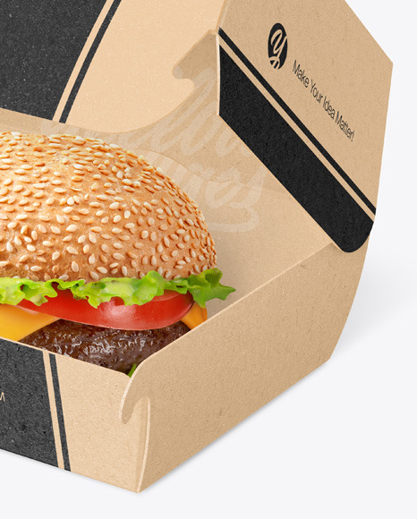 Kraft Paper Box w/ Burger Mockup