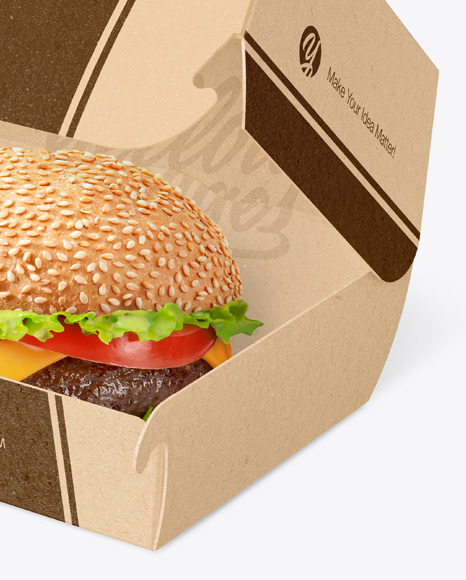 Kraft Paper Box w/ Burger Mockup