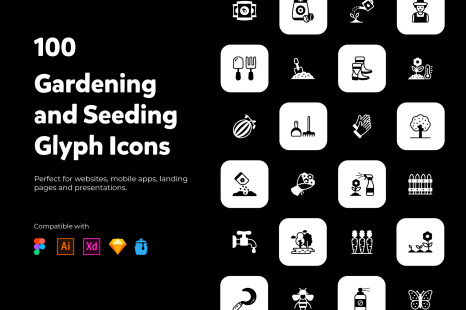 100 Solid Gardening Icons Vectors - Agriculture