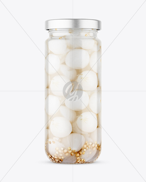 Clear Glass Jar with Pickled Onion Mockup