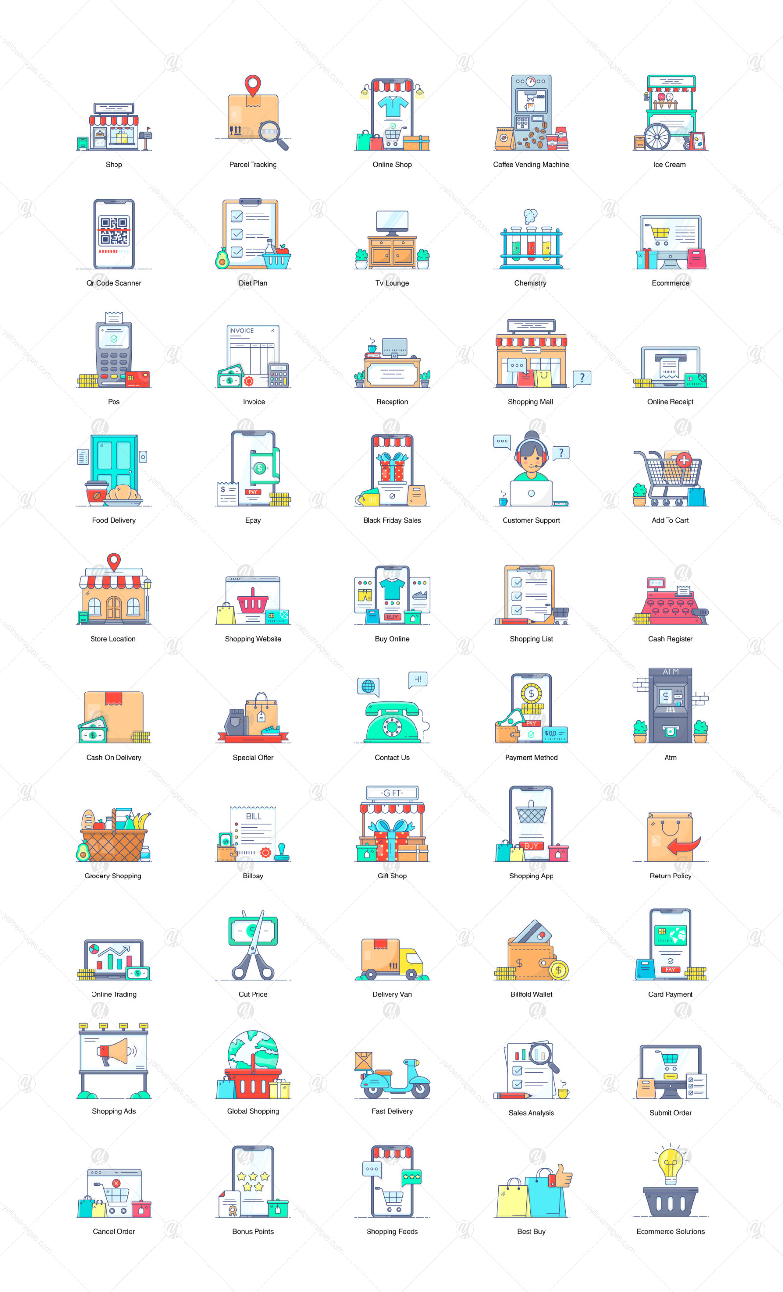 Set Of Ecommerce Flat Icons Pack