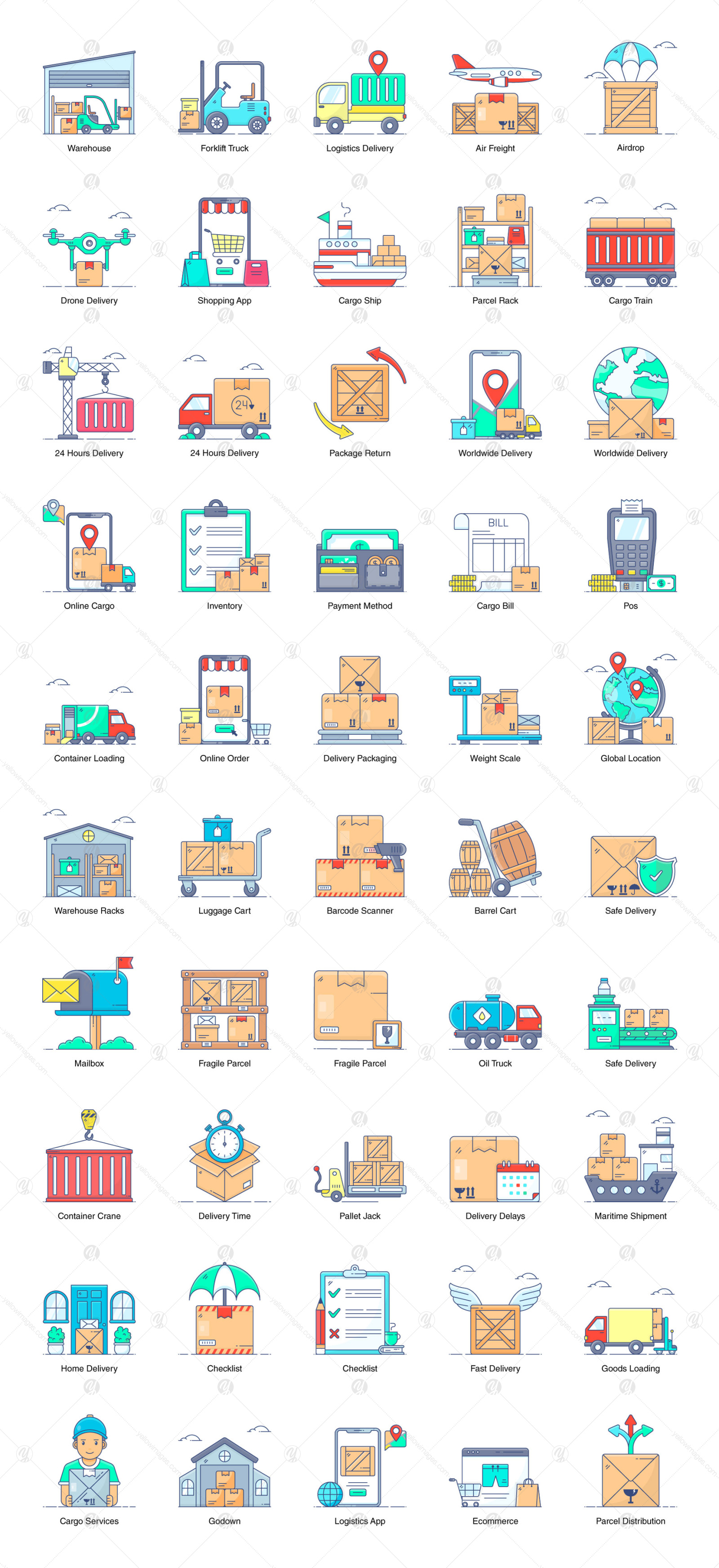 50 Logistic Services Line Icons