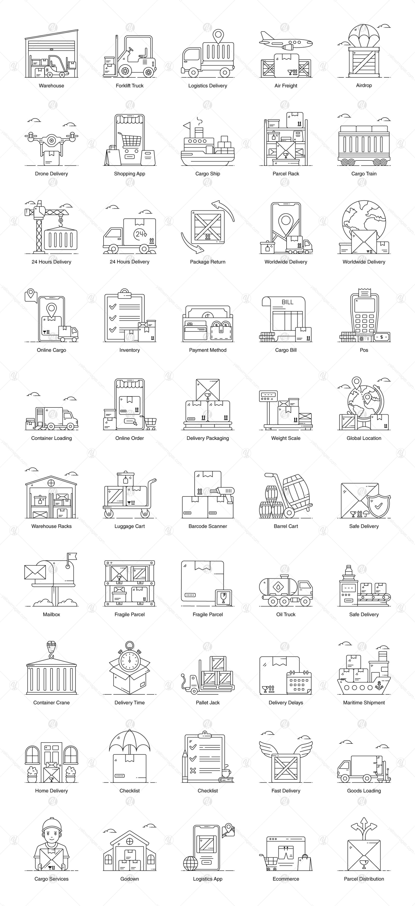 50 Logistic Services Line Icons