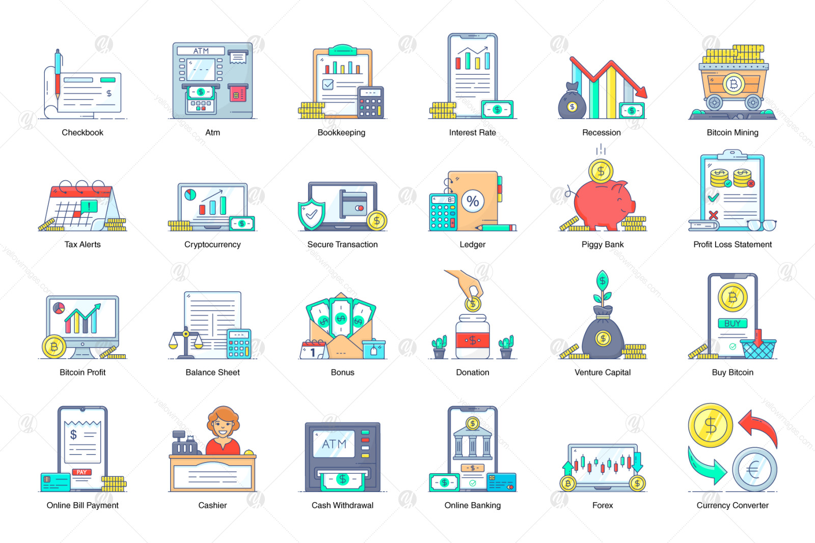 Pack of Finance Flat Icons