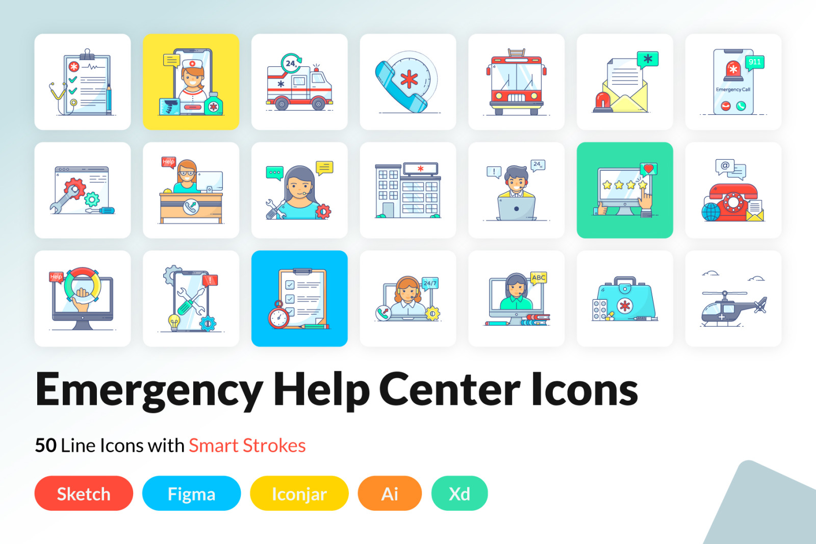 Emergency Help Center Icons Set