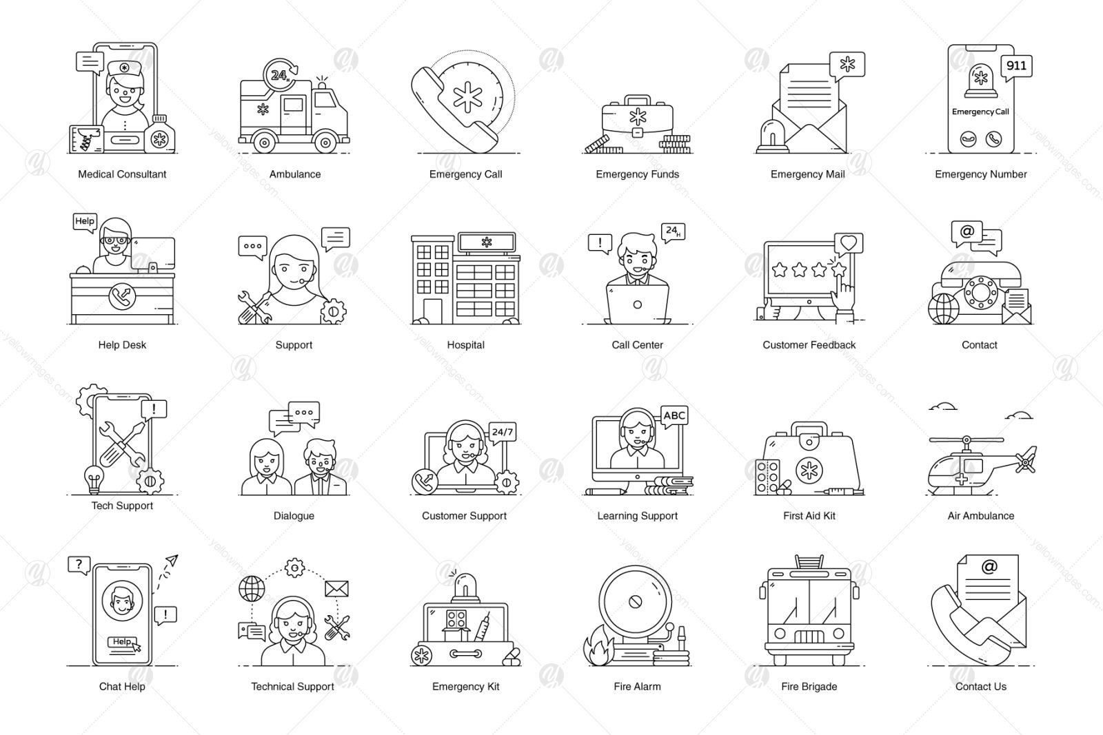 Emergency Help Center Icons Set Emergency Help Center Icons Set