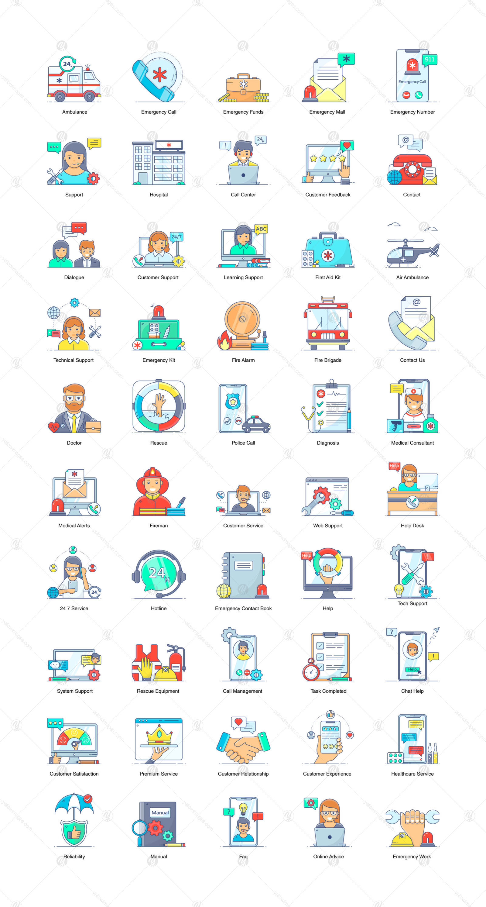 Emergency Help Center Icons Set