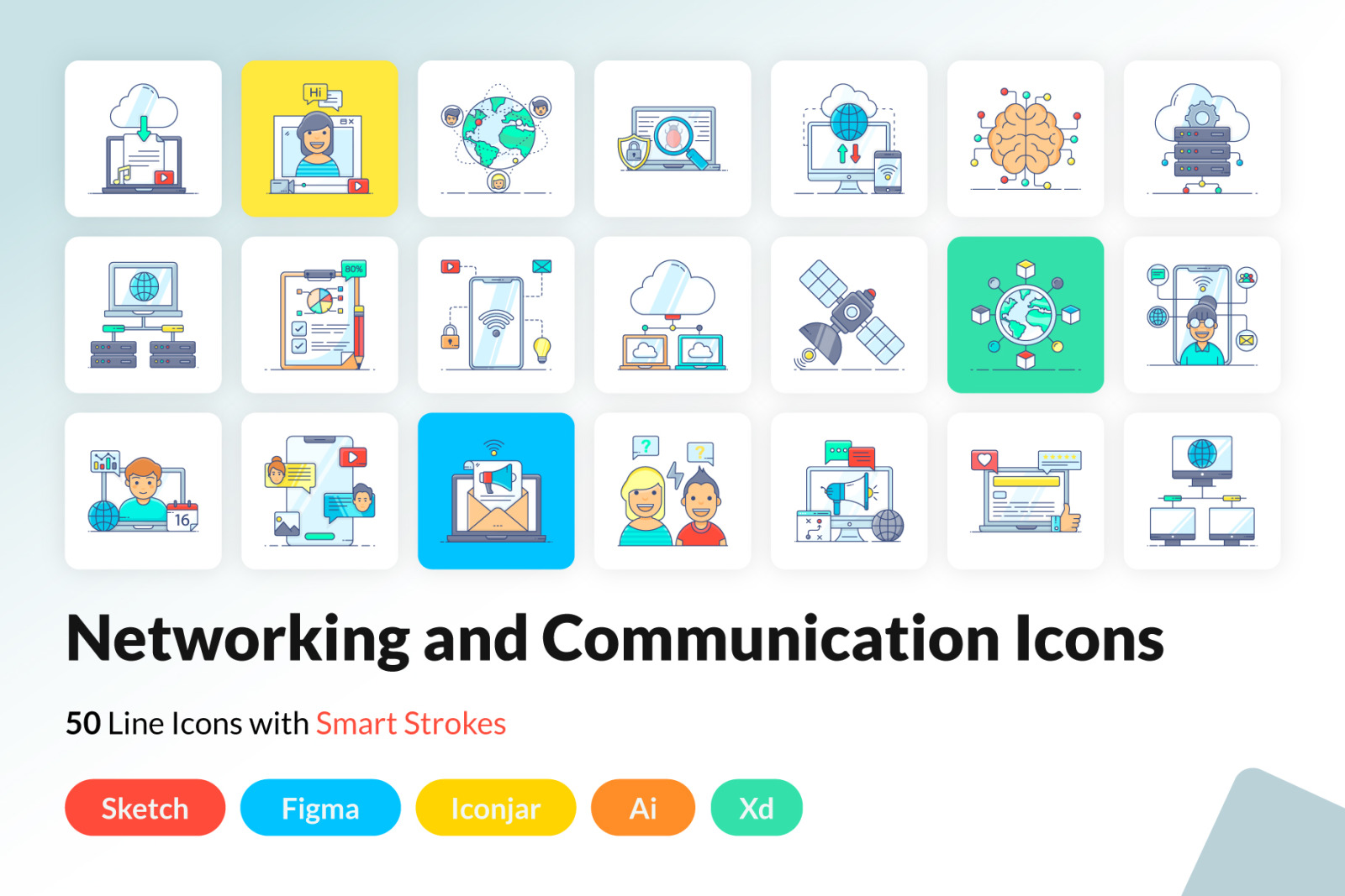 Networking and Communication Flat Icons Networking and Communication Flat Icons