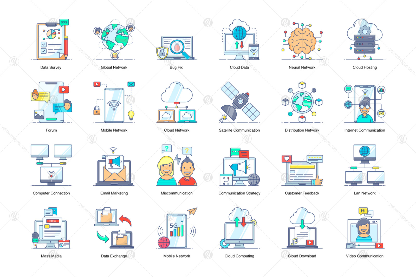 Networking and Communication Flat Icons Networking and Communication Flat Icons