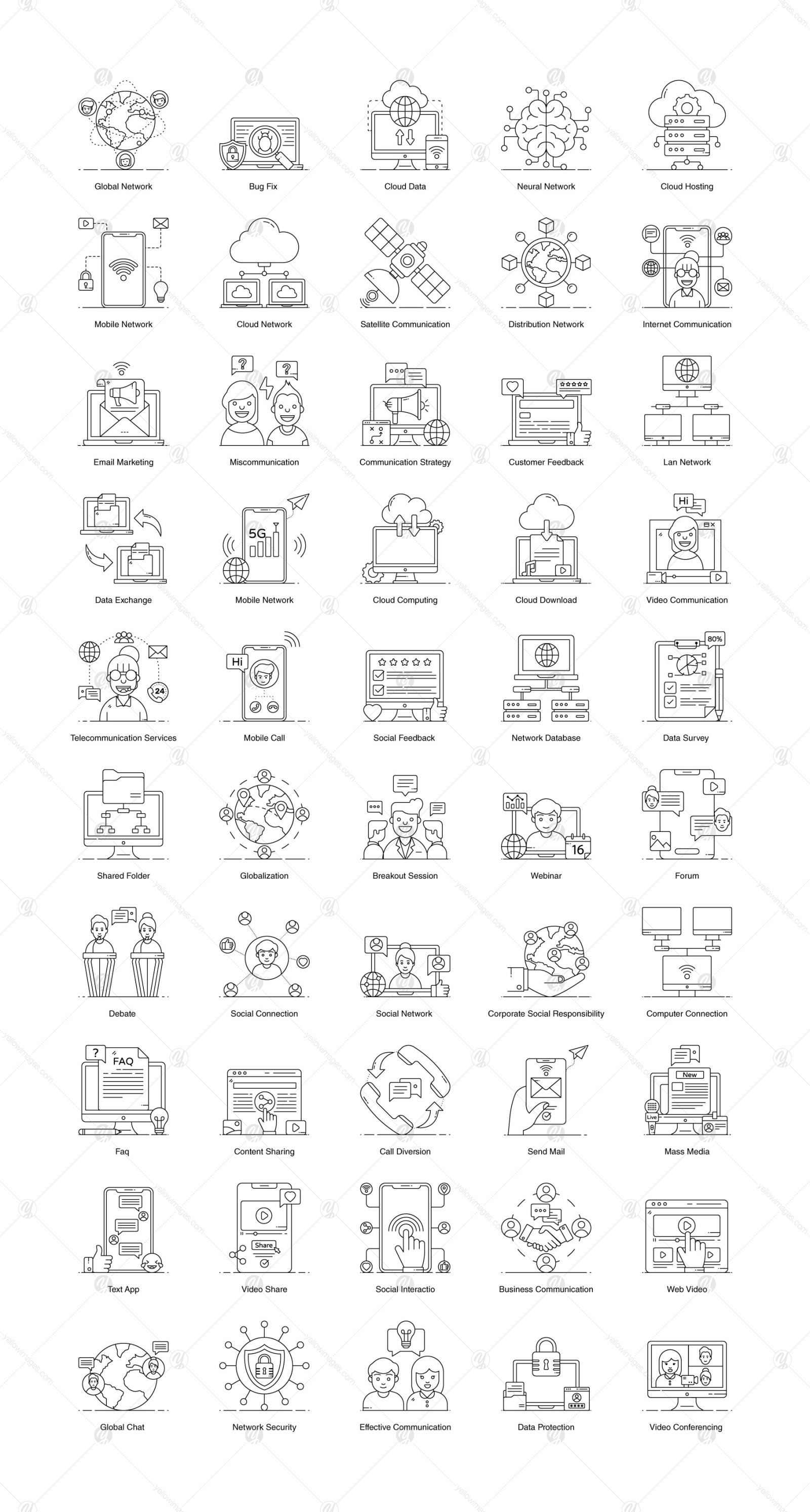Networking and Communication Flat Icons Networking and Communication Flat Icons