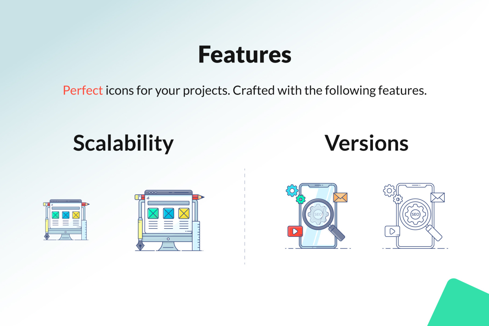 Seo and development flat icons