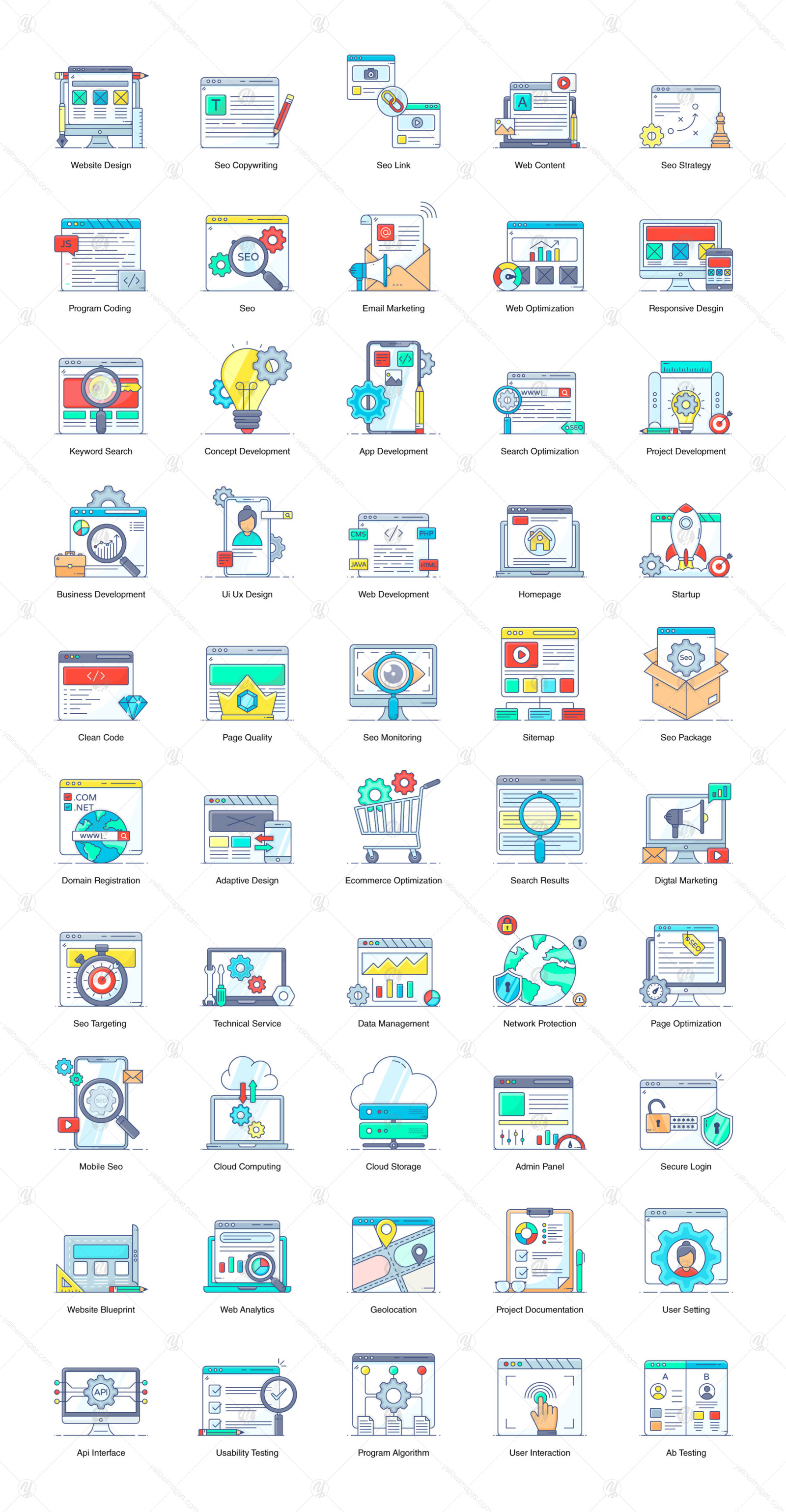 Seo and development flat icons