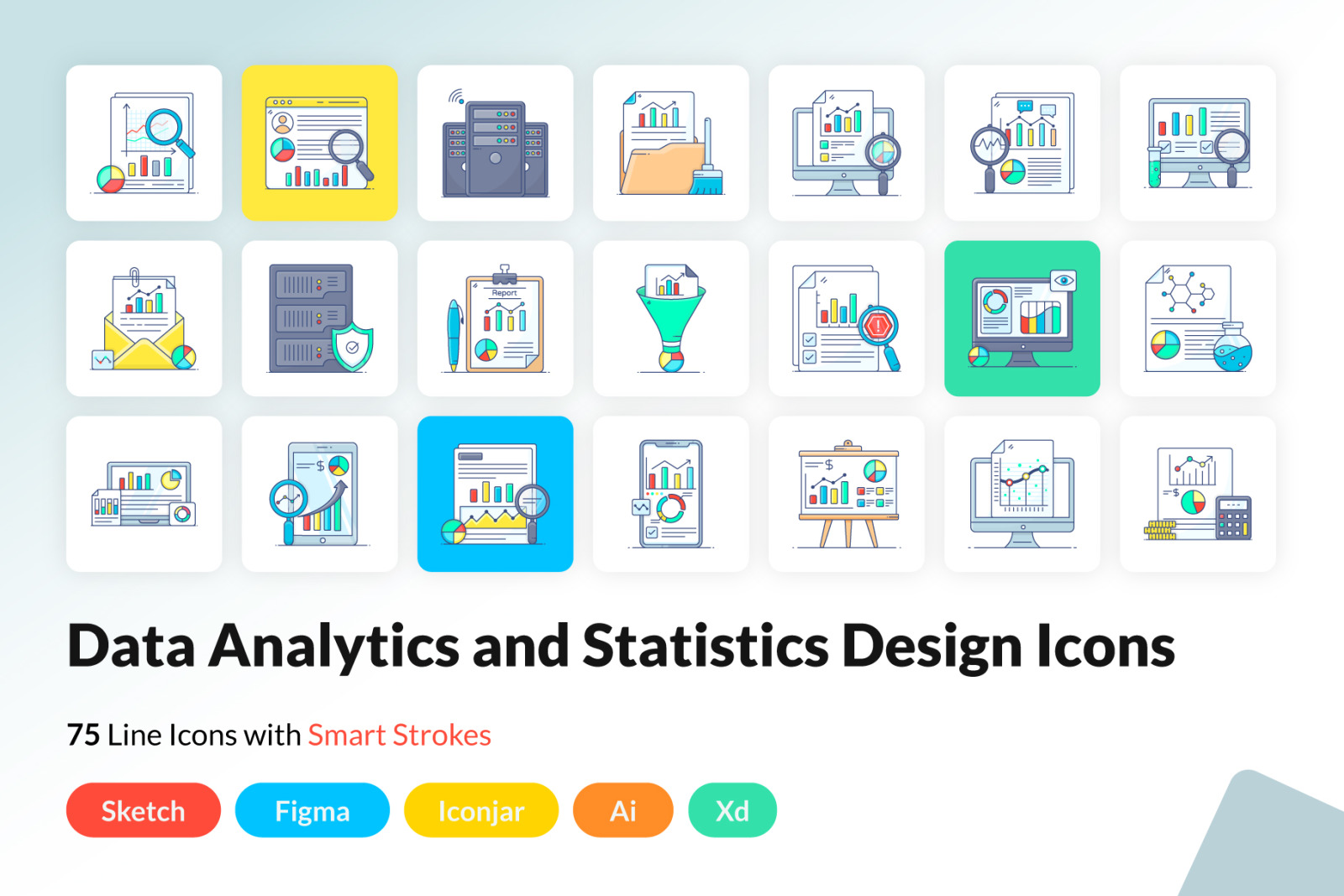 Data Analytics and Statistics Flat Icons