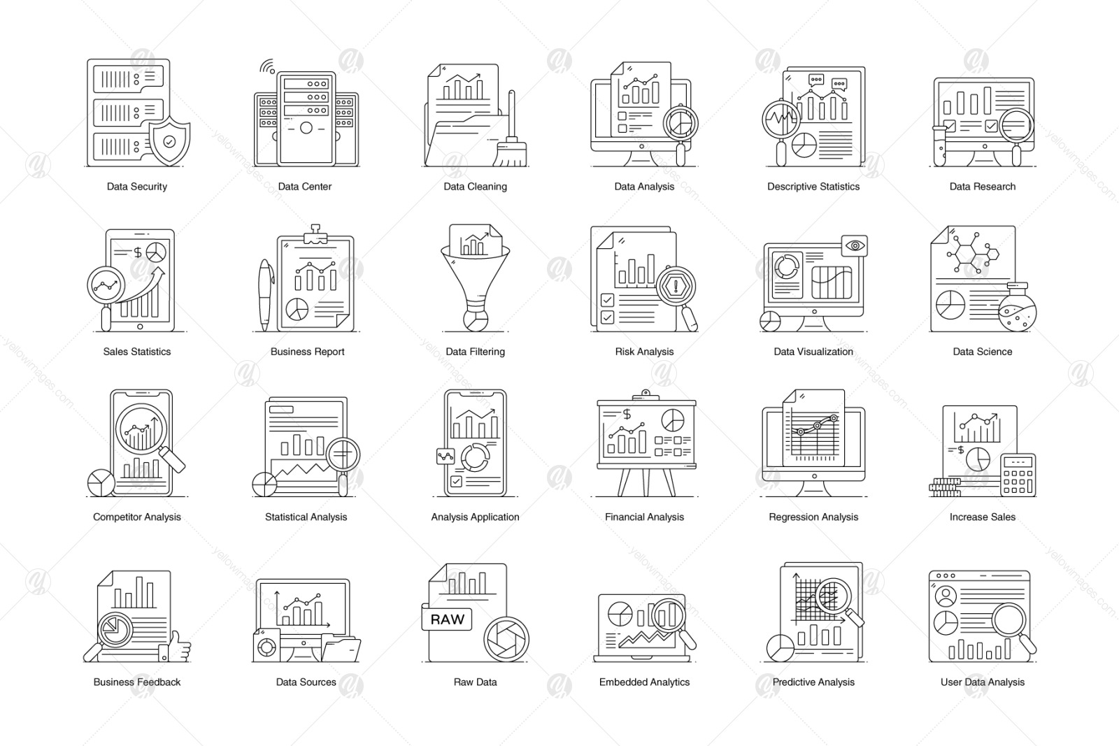 Data Analytics and Statistics Flat Icons