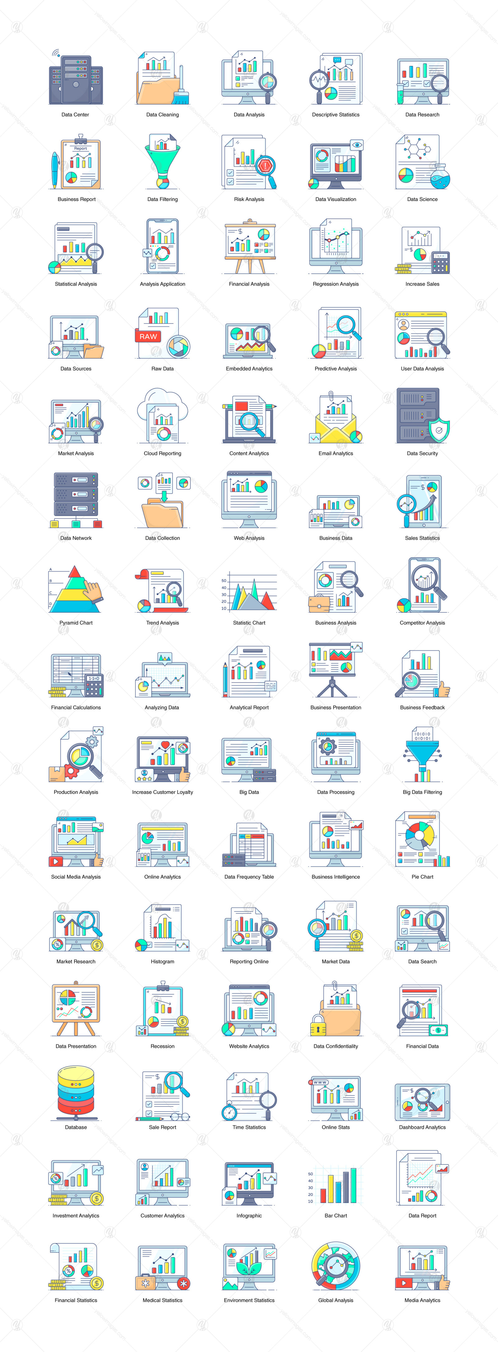 Data Analytics and Statistics Flat Icons