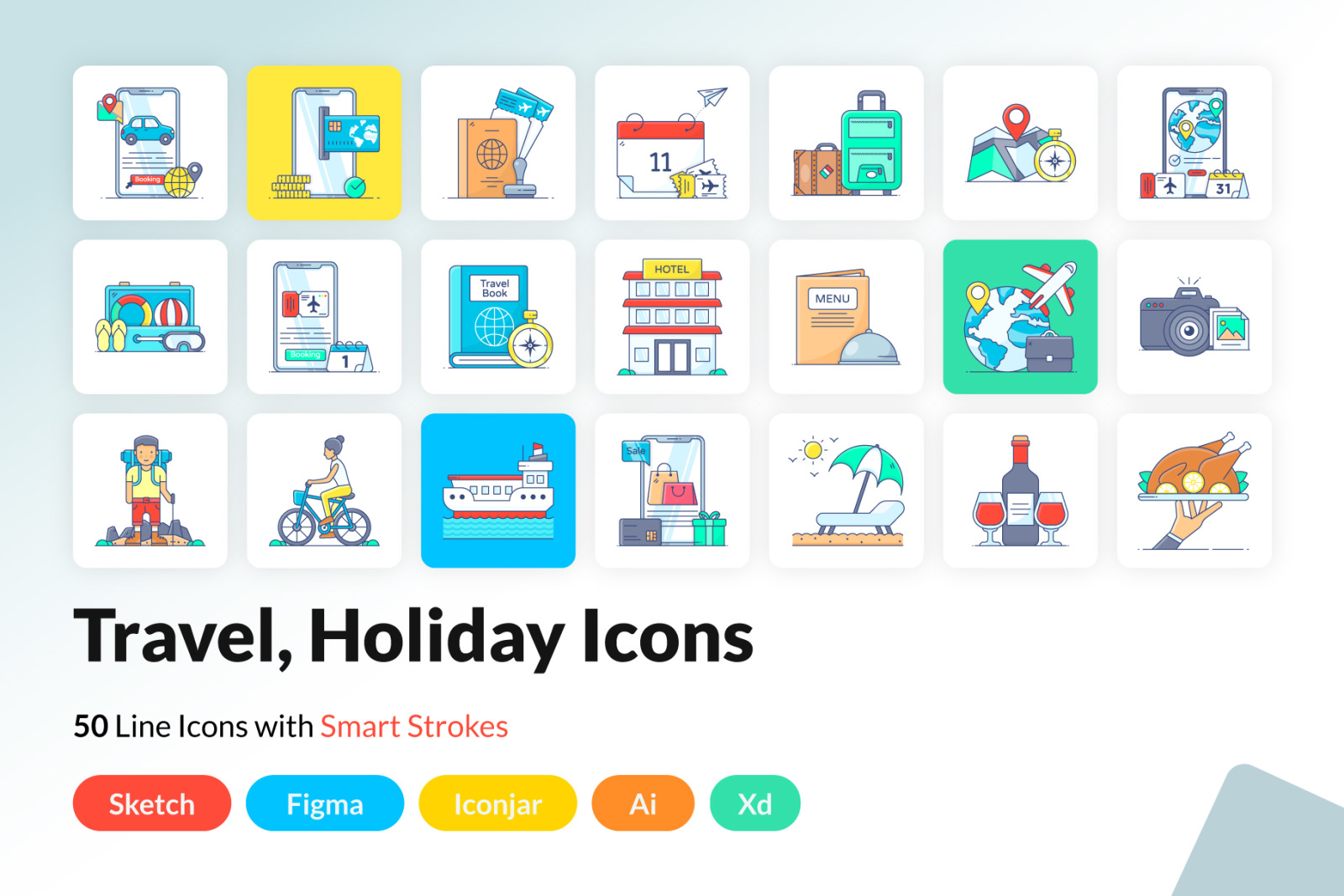 Summer Holidays Flat Outline Vectors Summer Holidays Flat Outline Vectors