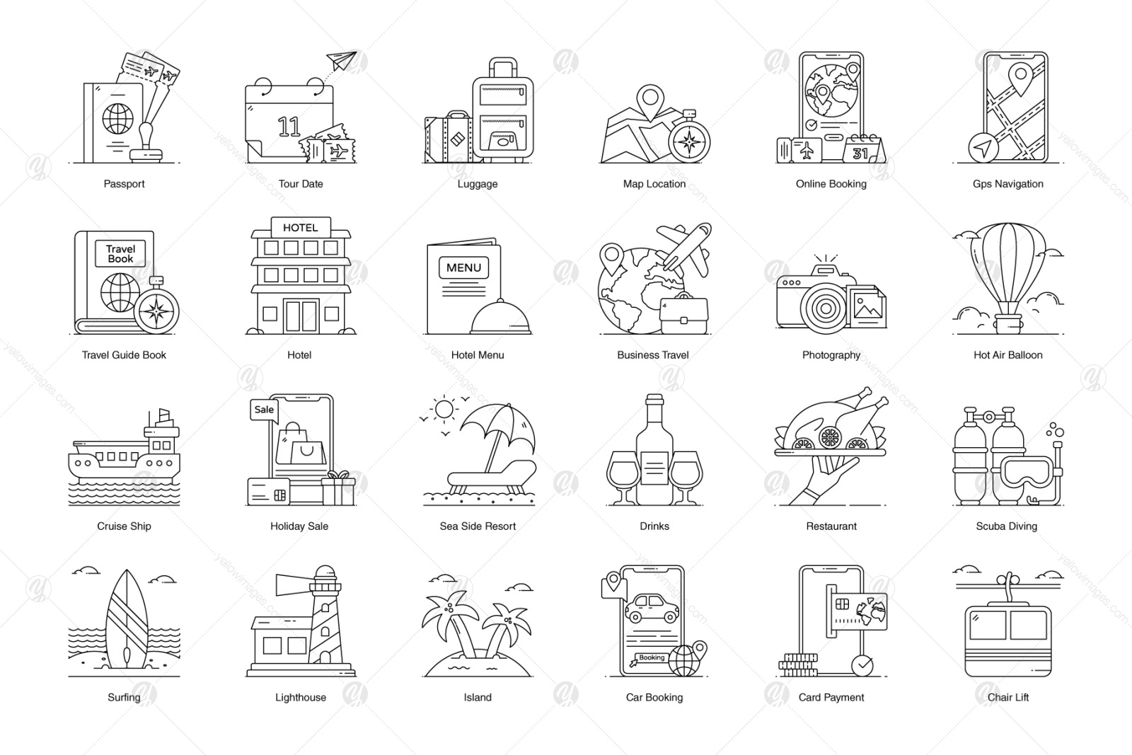 Summer Holidays Flat Outline Vectors Summer Holidays Flat Outline Vectors