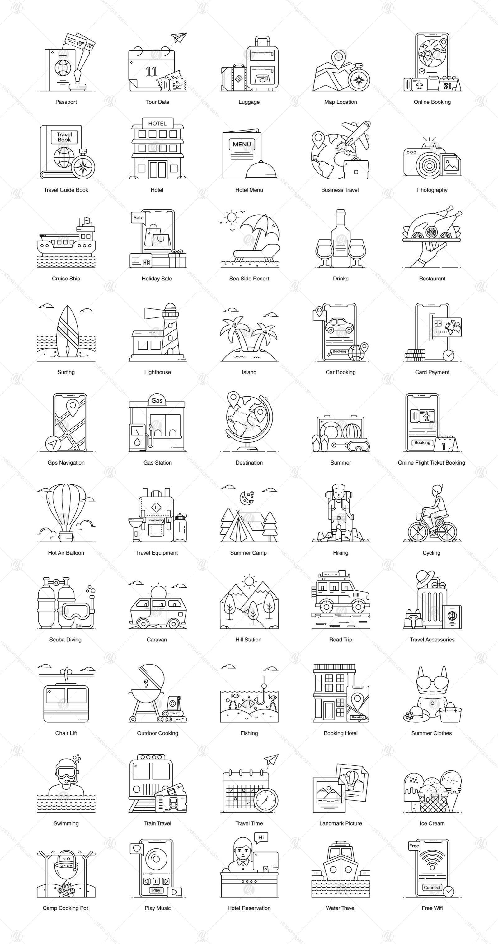 Summer Holidays Flat Outline Vectors Summer Holidays Flat Outline Vectors