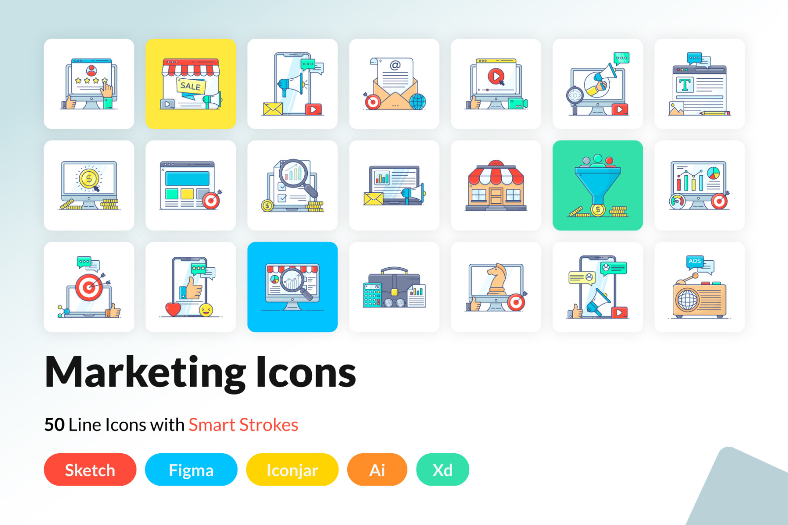 Digital Marketing Flat Outline Icons Digital Marketing Flat Outline Icons