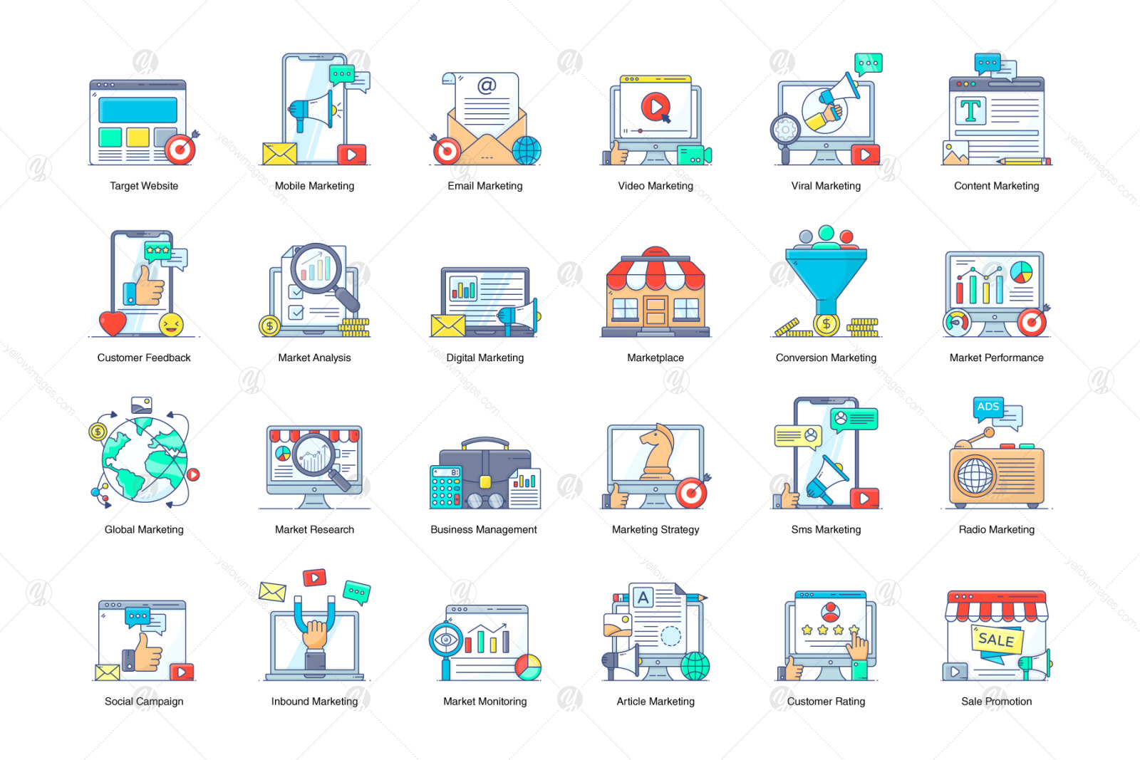 Digital Marketing Flat Outline Icons Digital Marketing Flat Outline Icons