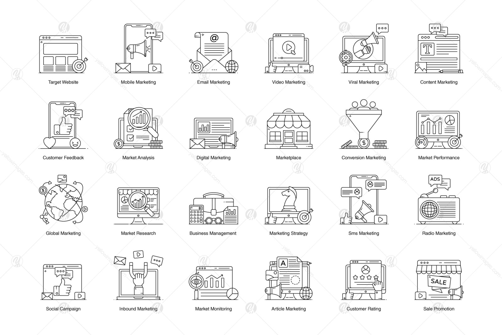 Digital Marketing Flat Outline Icons Digital Marketing Flat Outline Icons