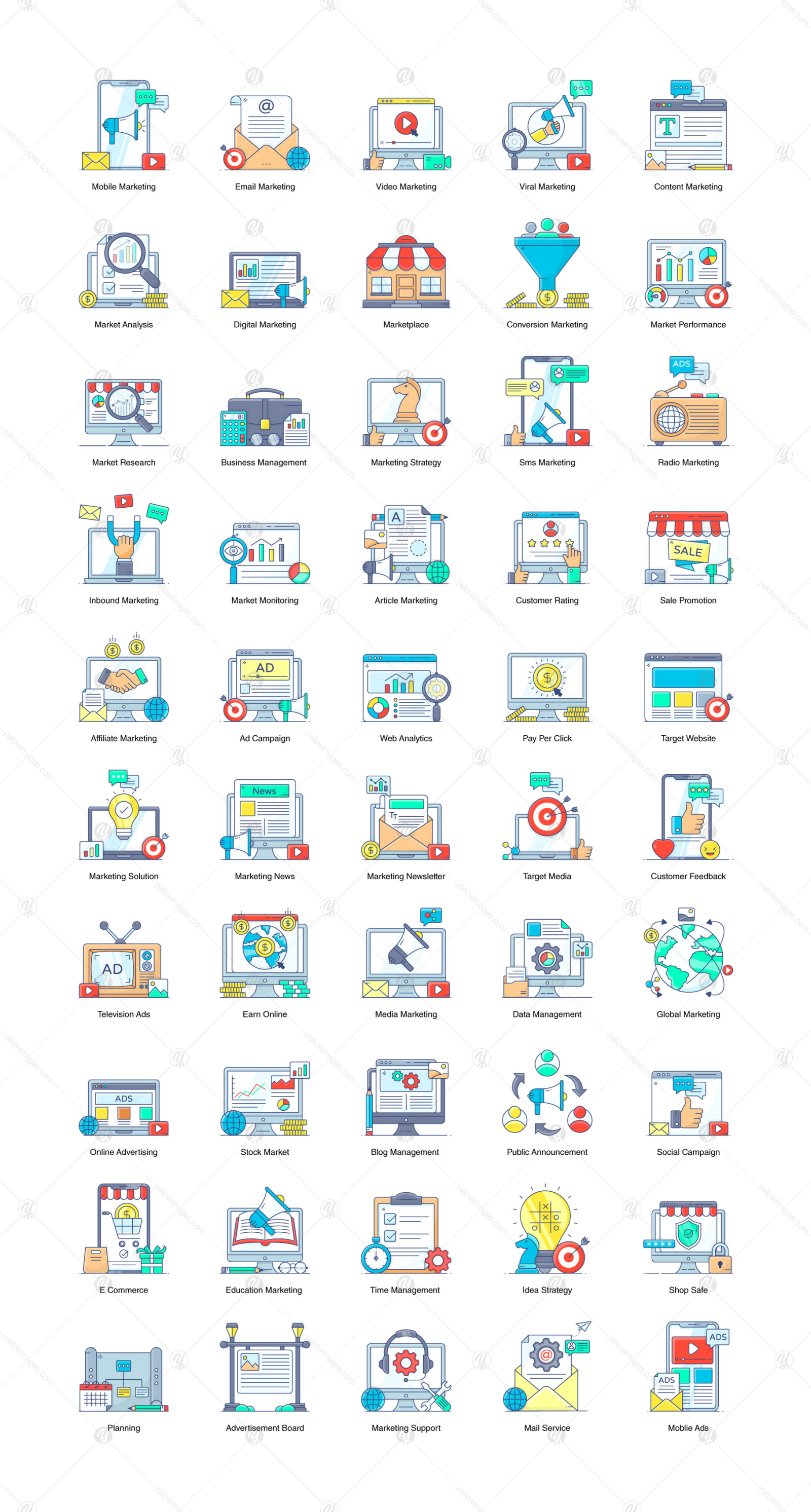 Digital Marketing Flat Outline Icons Digital Marketing Flat Outline Icons