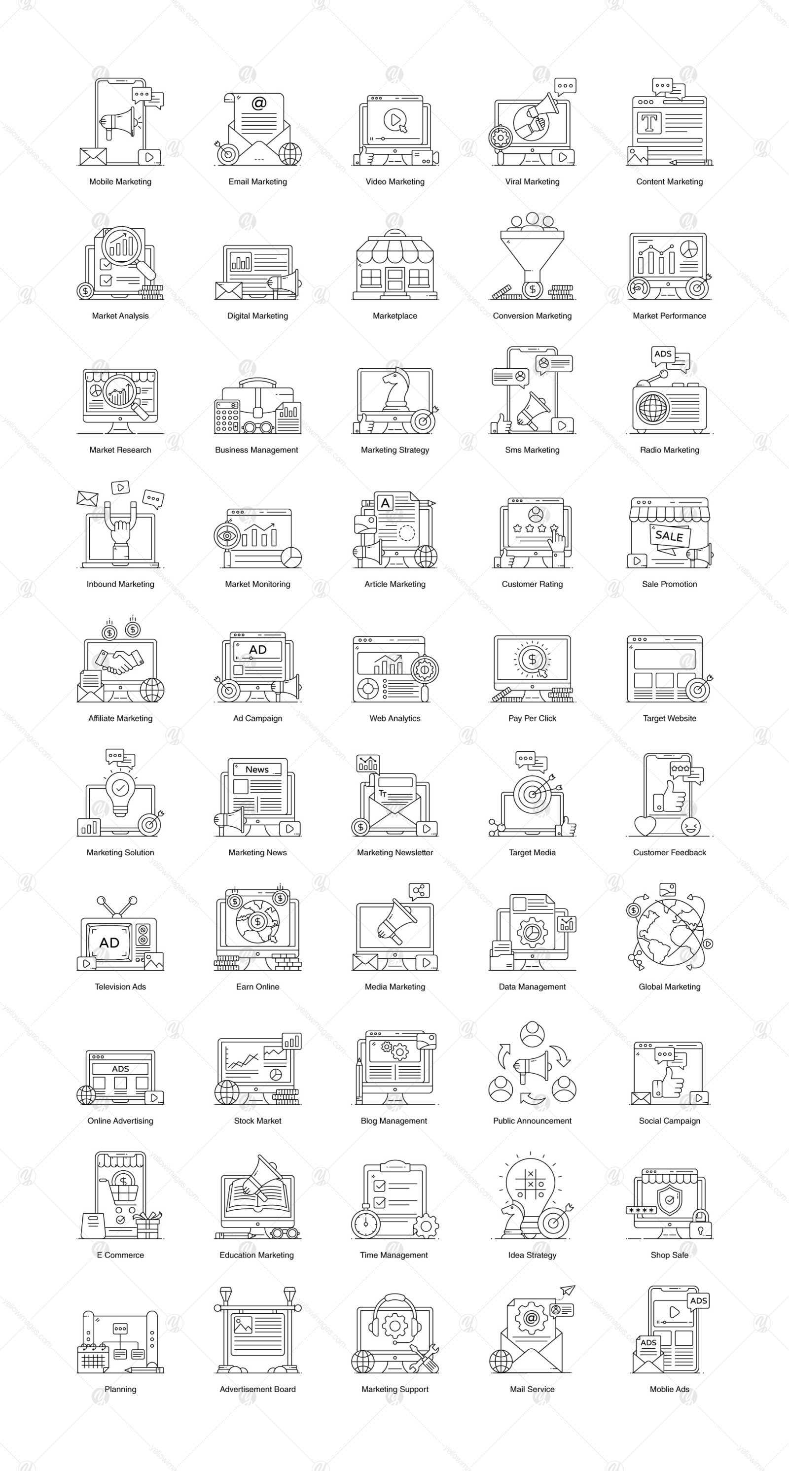 Digital Marketing Flat Outline Icons Digital Marketing Flat Outline Icons