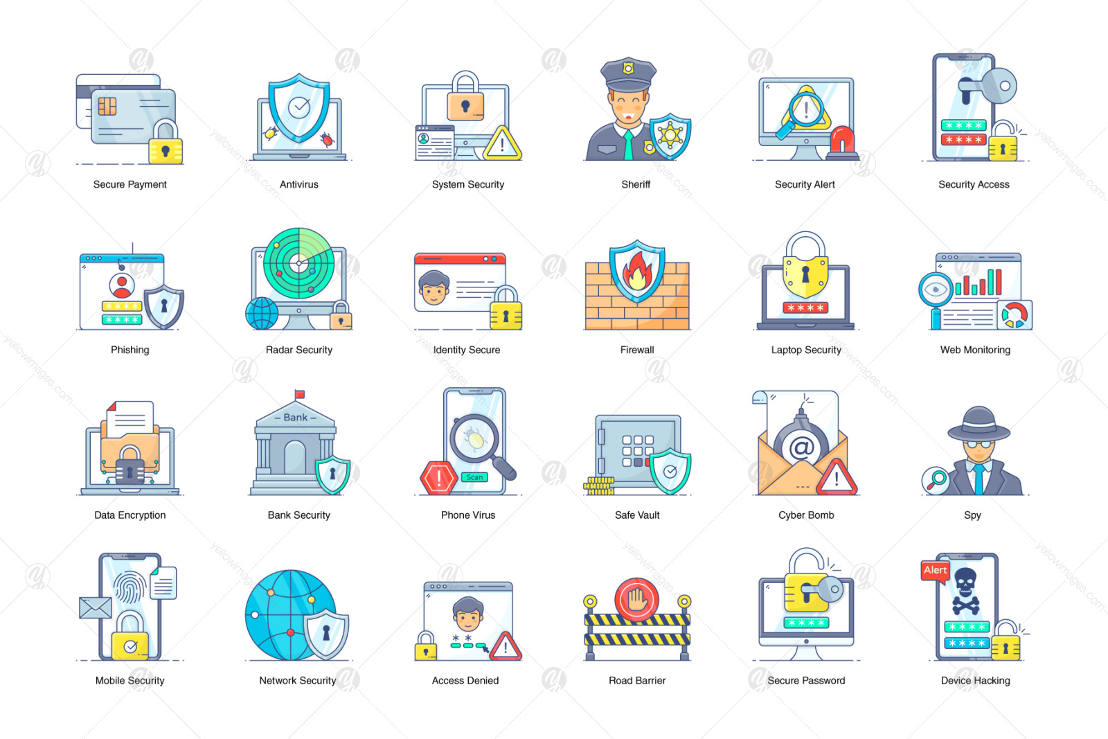 Cybersecurity and Hacking Flat Icons