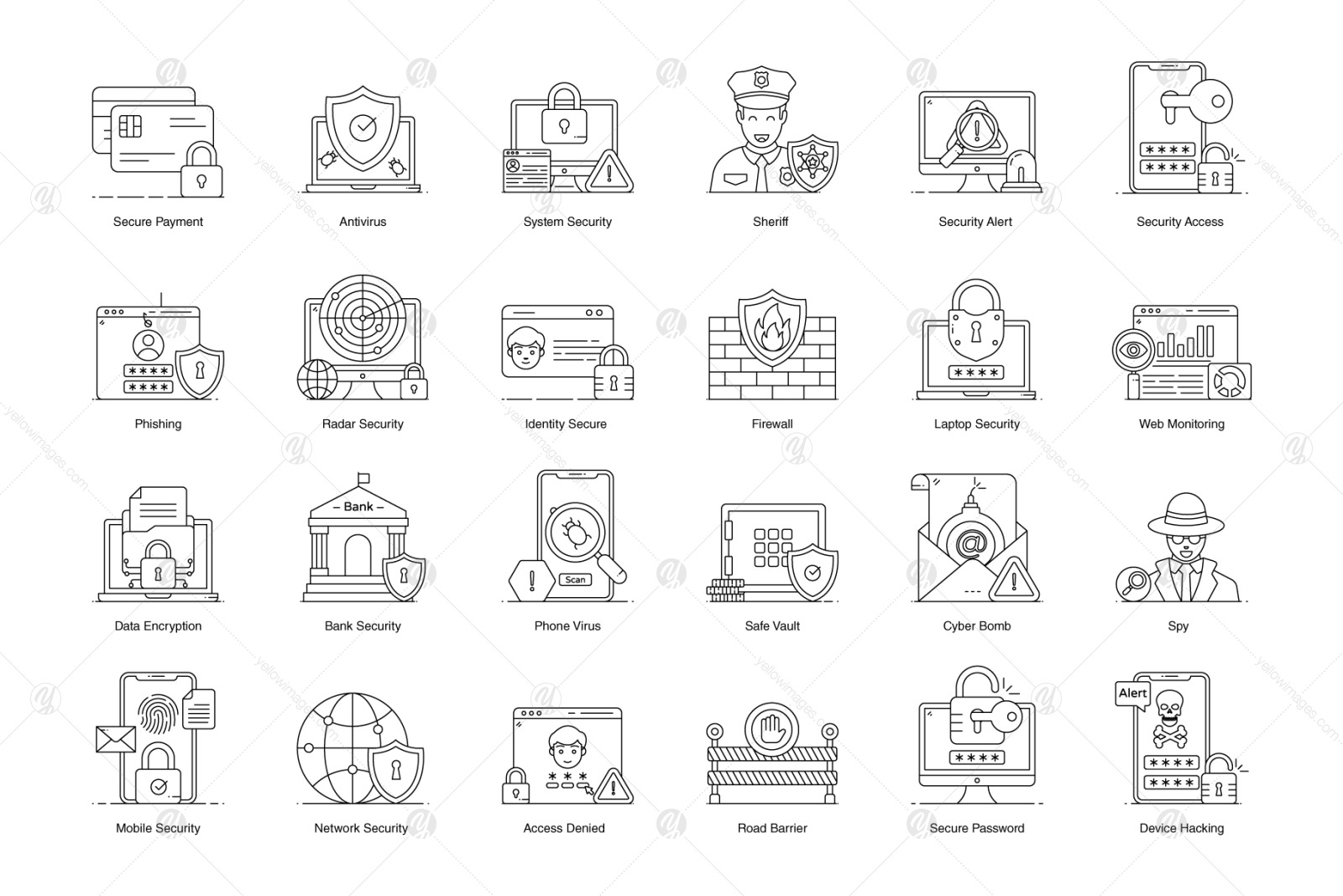 Cybersecurity and Hacking Flat Icons