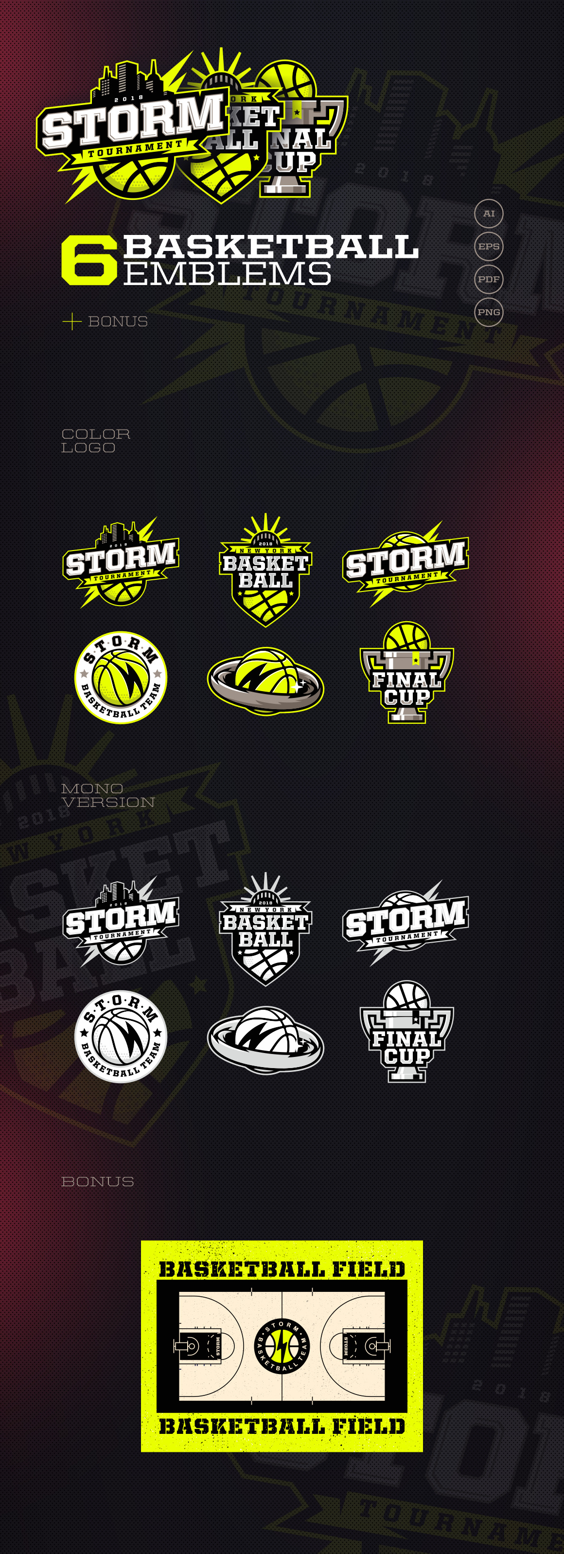 6 Basketball Emblems + Bonus 6 Basketball Emblems + Bonus