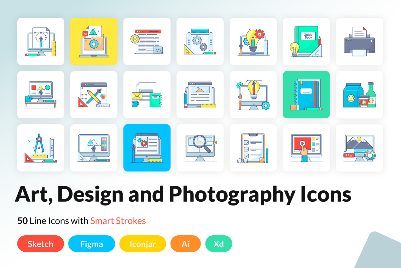 Design and Photography Flat Outline Icons