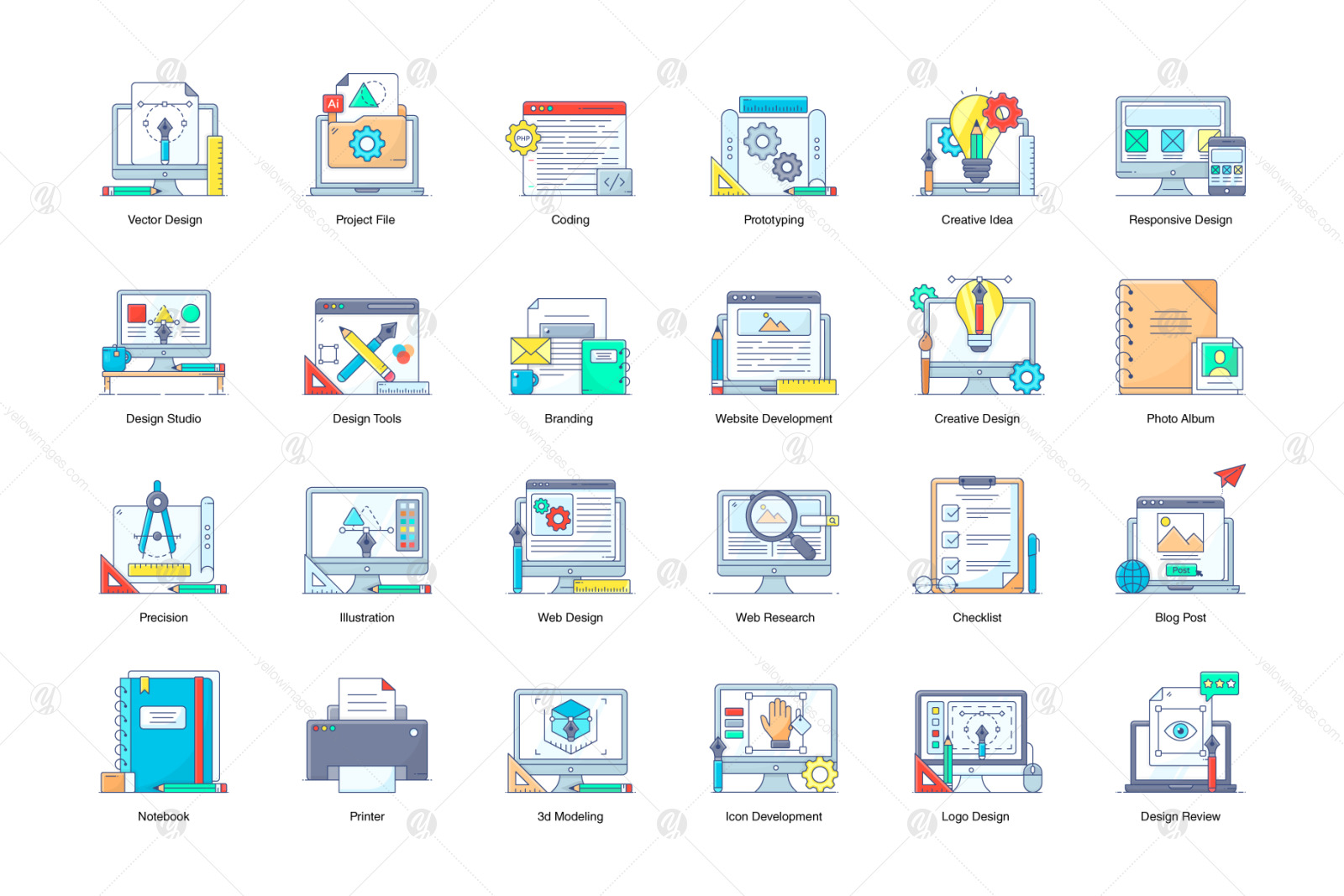 Design and Photography Flat Outline Icons Design and Photography Flat Outline Icons