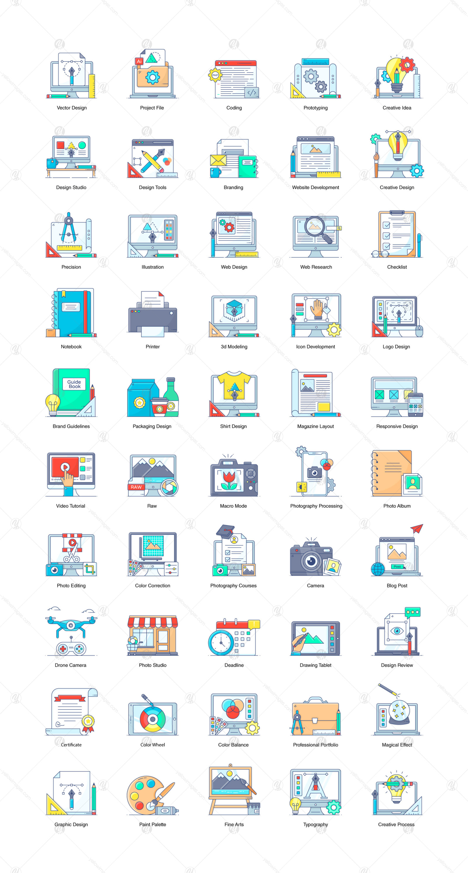 Design and Photography Flat Outline Icons Design and Photography Flat Outline Icons