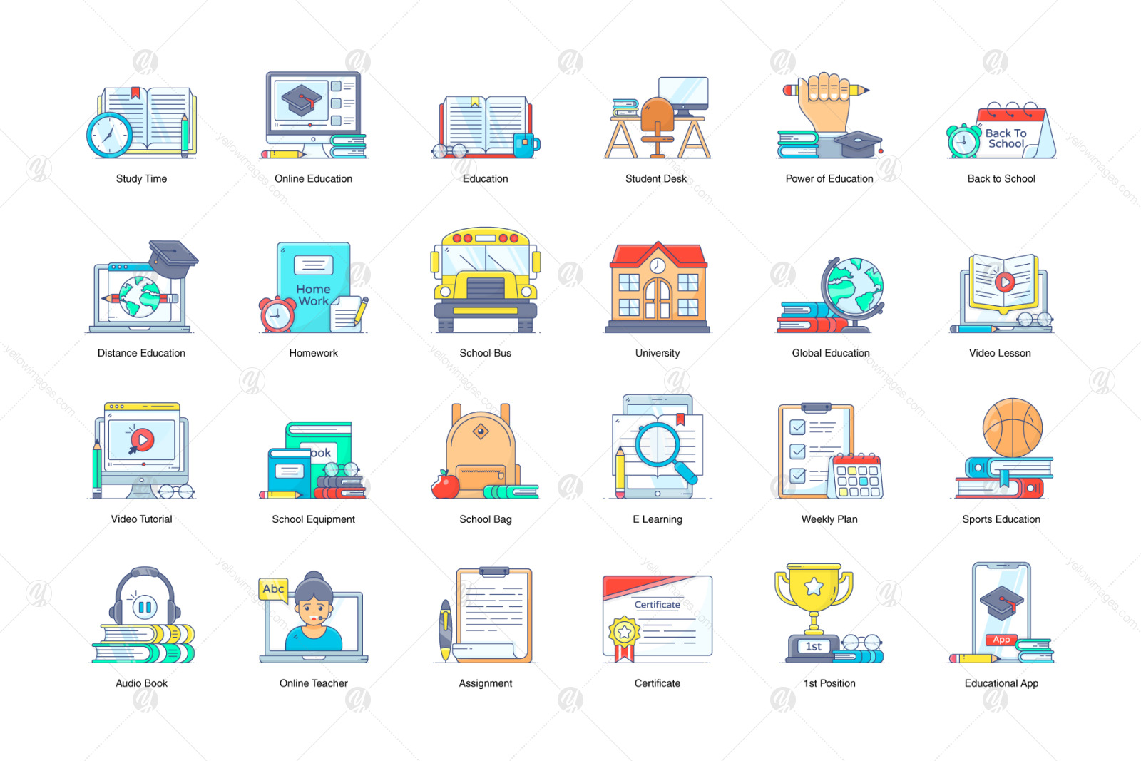 Education Flat Outline Icons