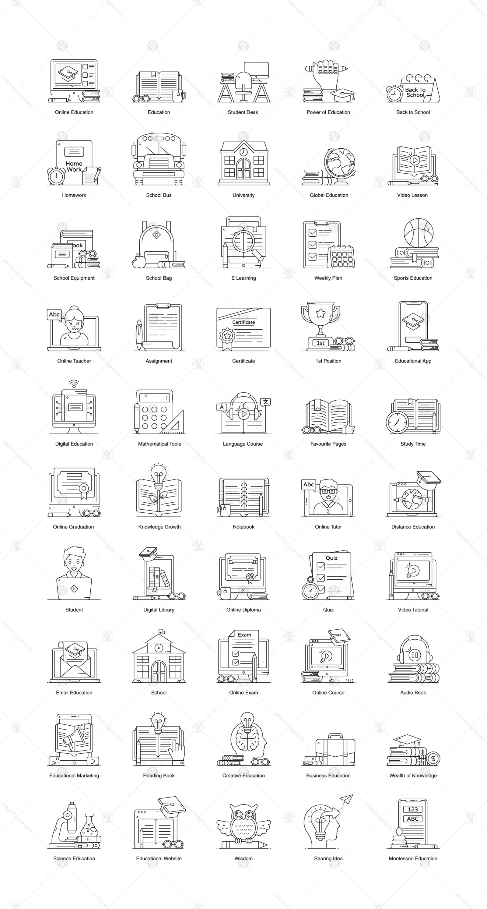 Education Flat Outline Icons