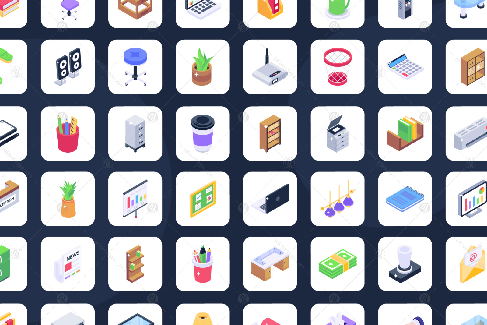 Office Supplies Isometric Icons Pack