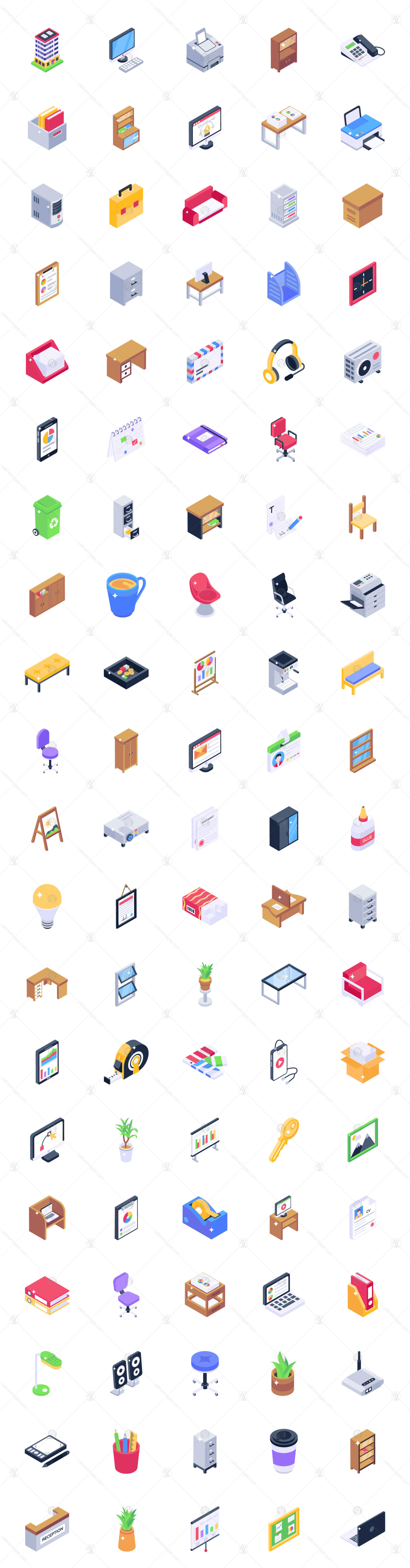 Office Supplies Isometric Icons Pack