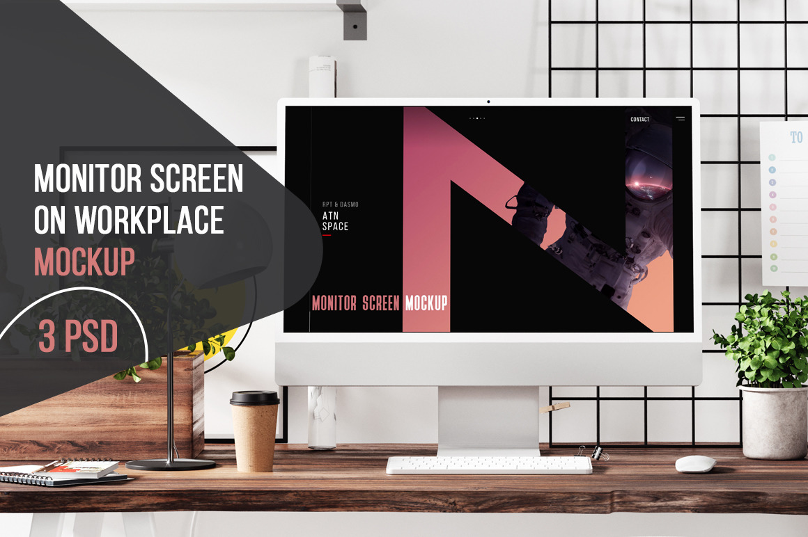 Monitor Screen On Workplace Mockup Monitor Screen On Workplace Mockup