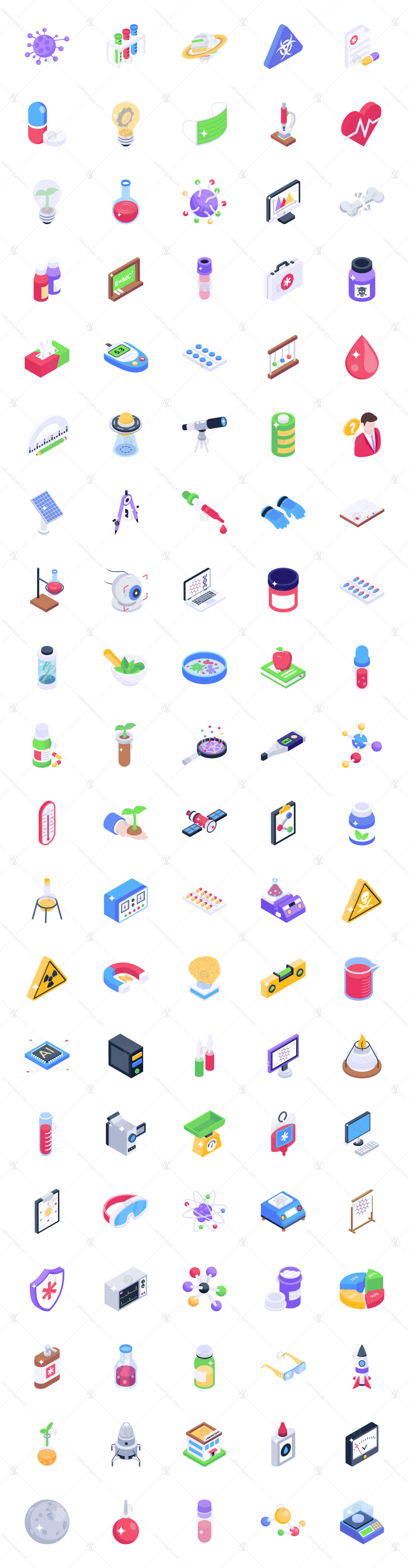 Science Icons in Isometric Style