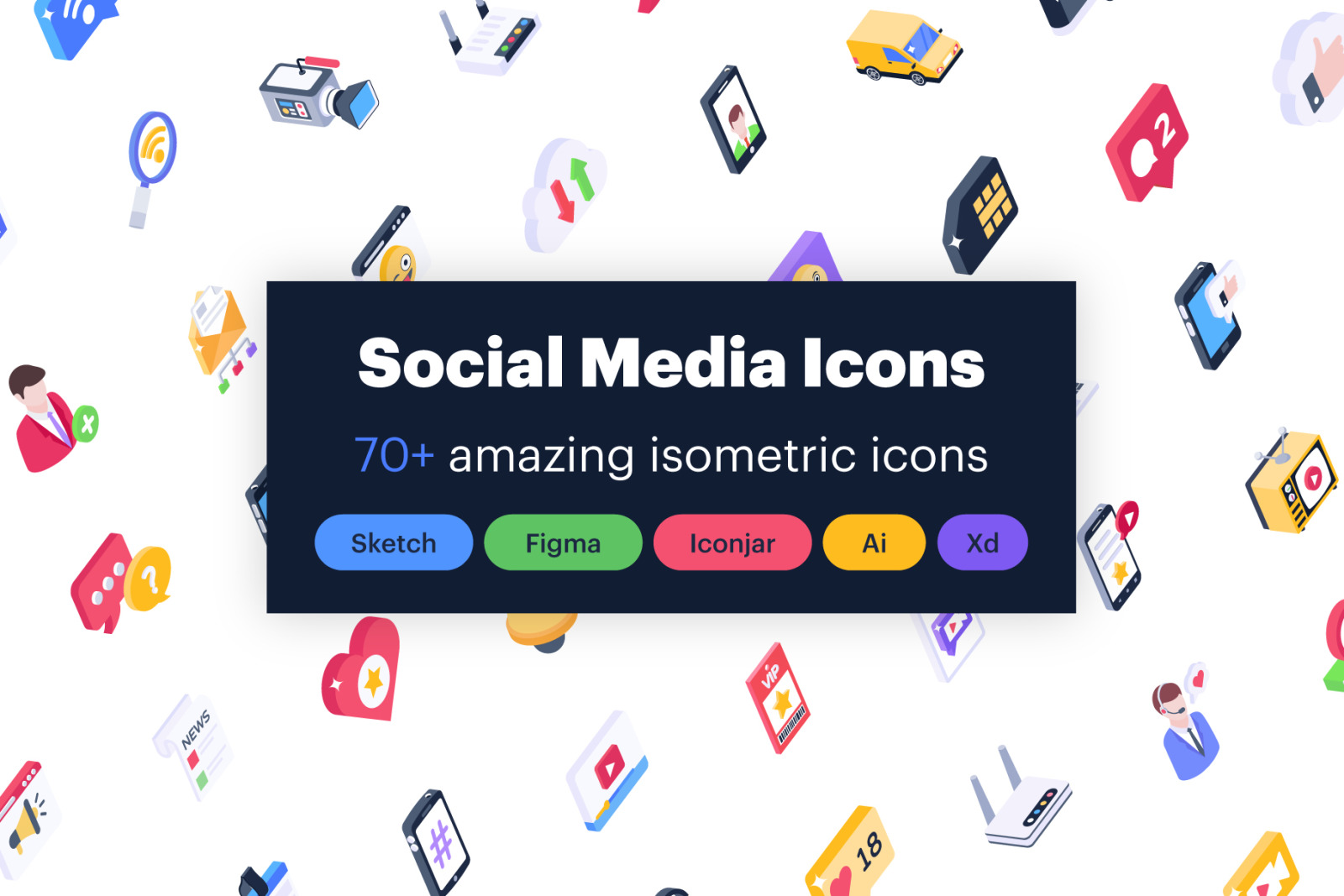 Social Media Icons in Isometric Style