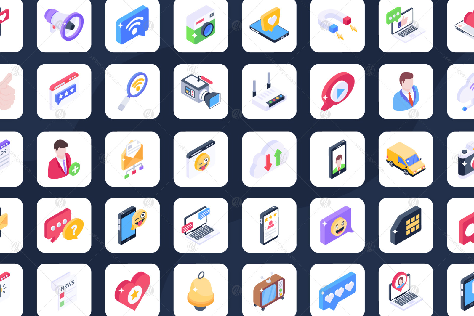 Social Media Icons in Isometric Style