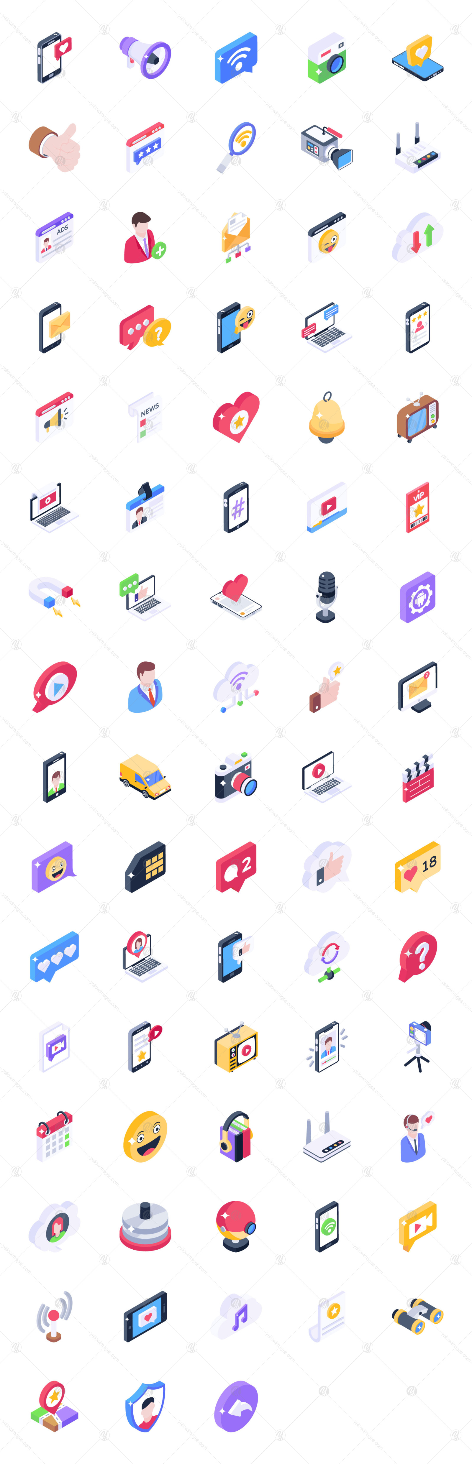 Social Media Icons in Isometric Style