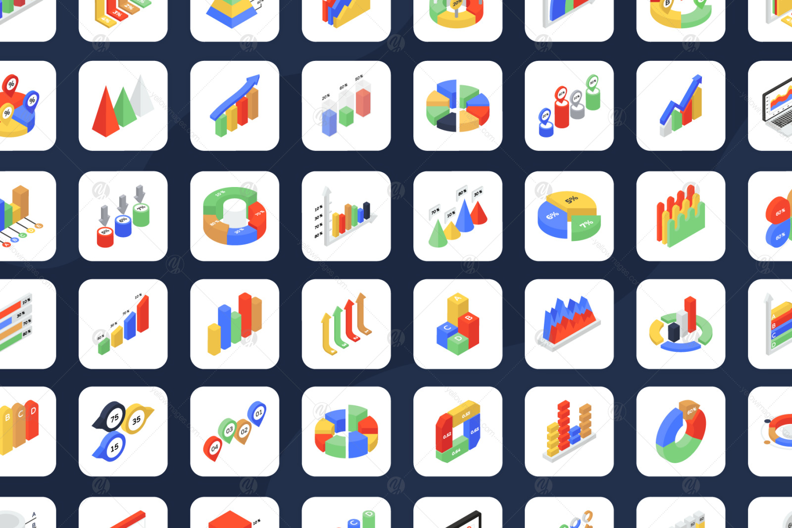 Isometric Icons of Graphs and Charts Isometric Icons of Graphs and Charts
