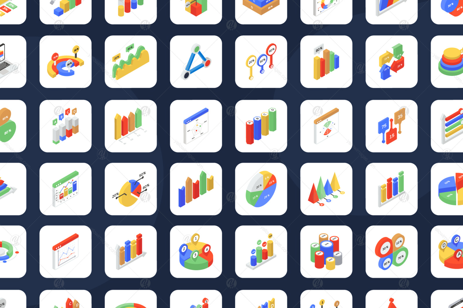 Isometric Icons of Graphs and Charts Isometric Icons of Graphs and Charts
