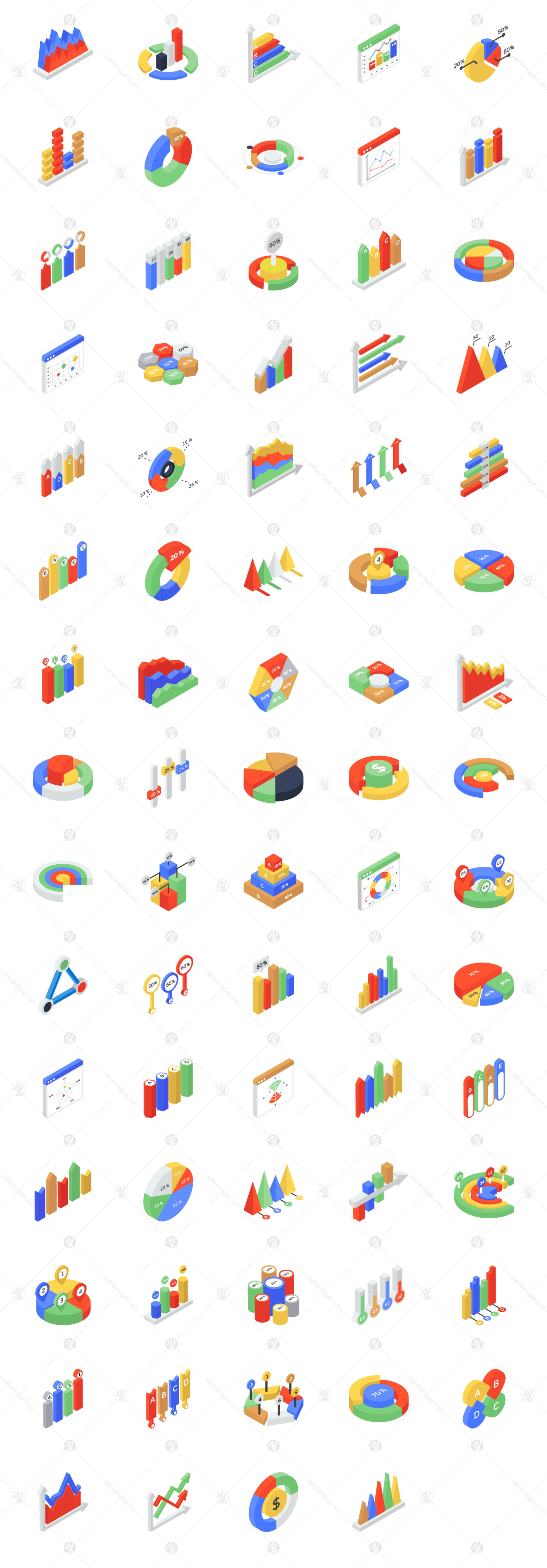 Isometric Icons of Graphs and Charts Isometric Icons of Graphs and Charts