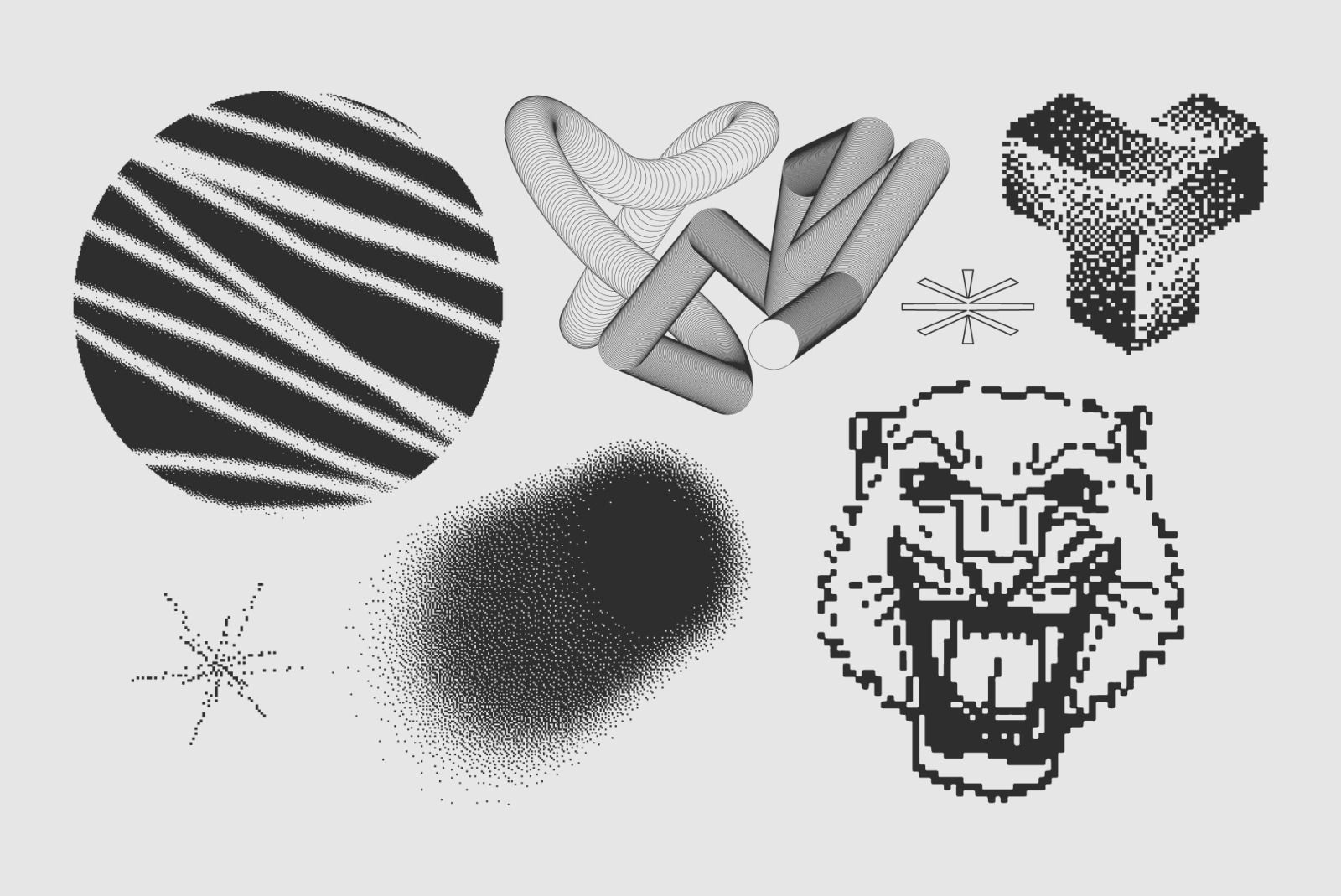 120 Vector Dither Textured Clip Art Shapes Set