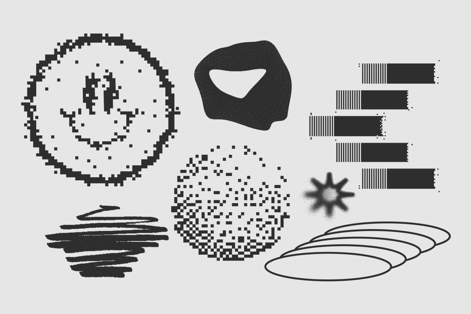 120 Vector Dither Textured Clip Art Shapes Set