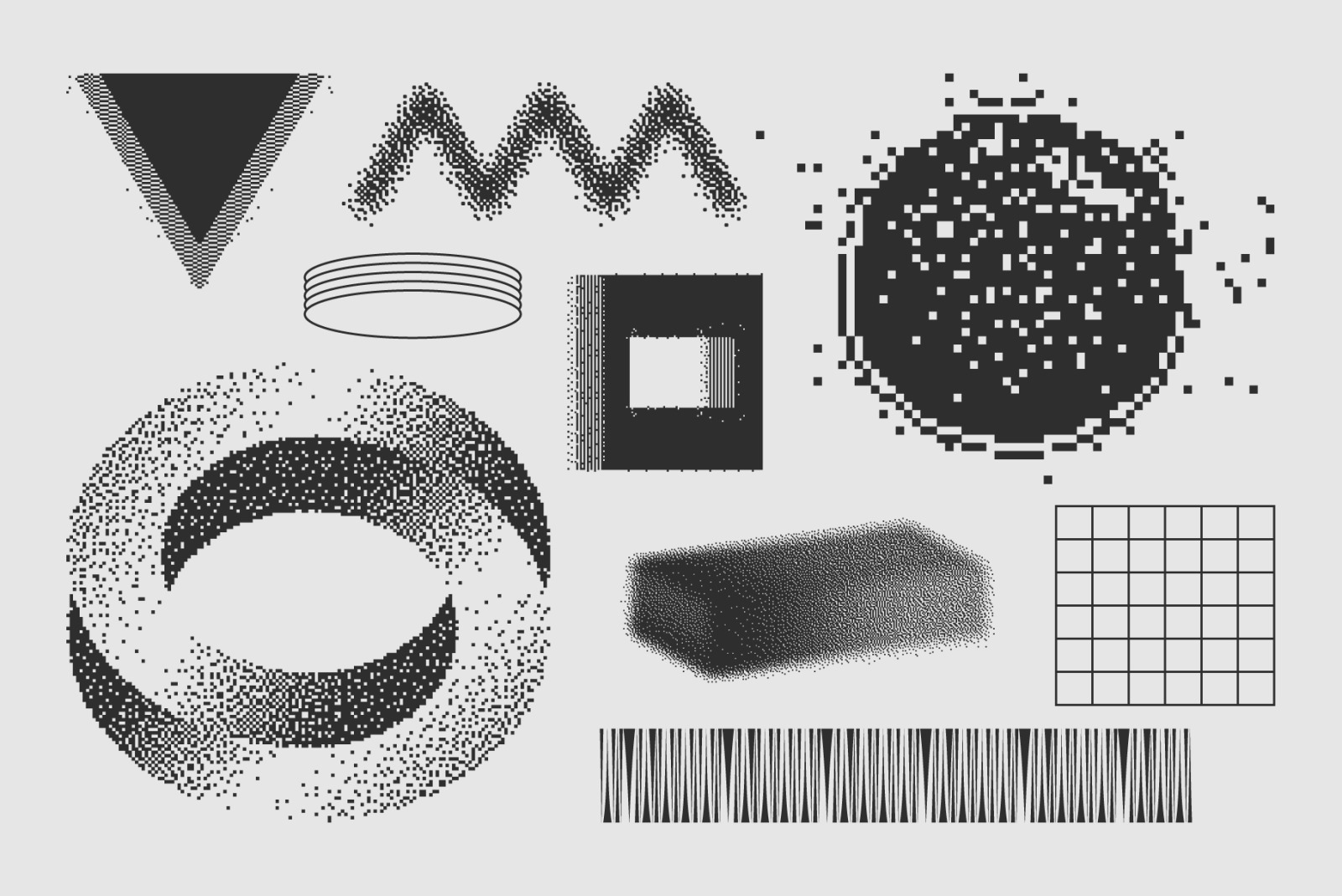 120 Vector Dither Textured Clip Art Shapes Set