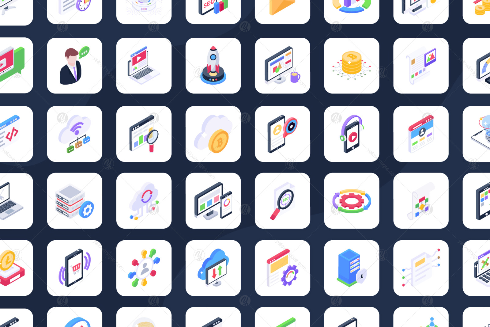 Digital Development and Seo Isometric Icons